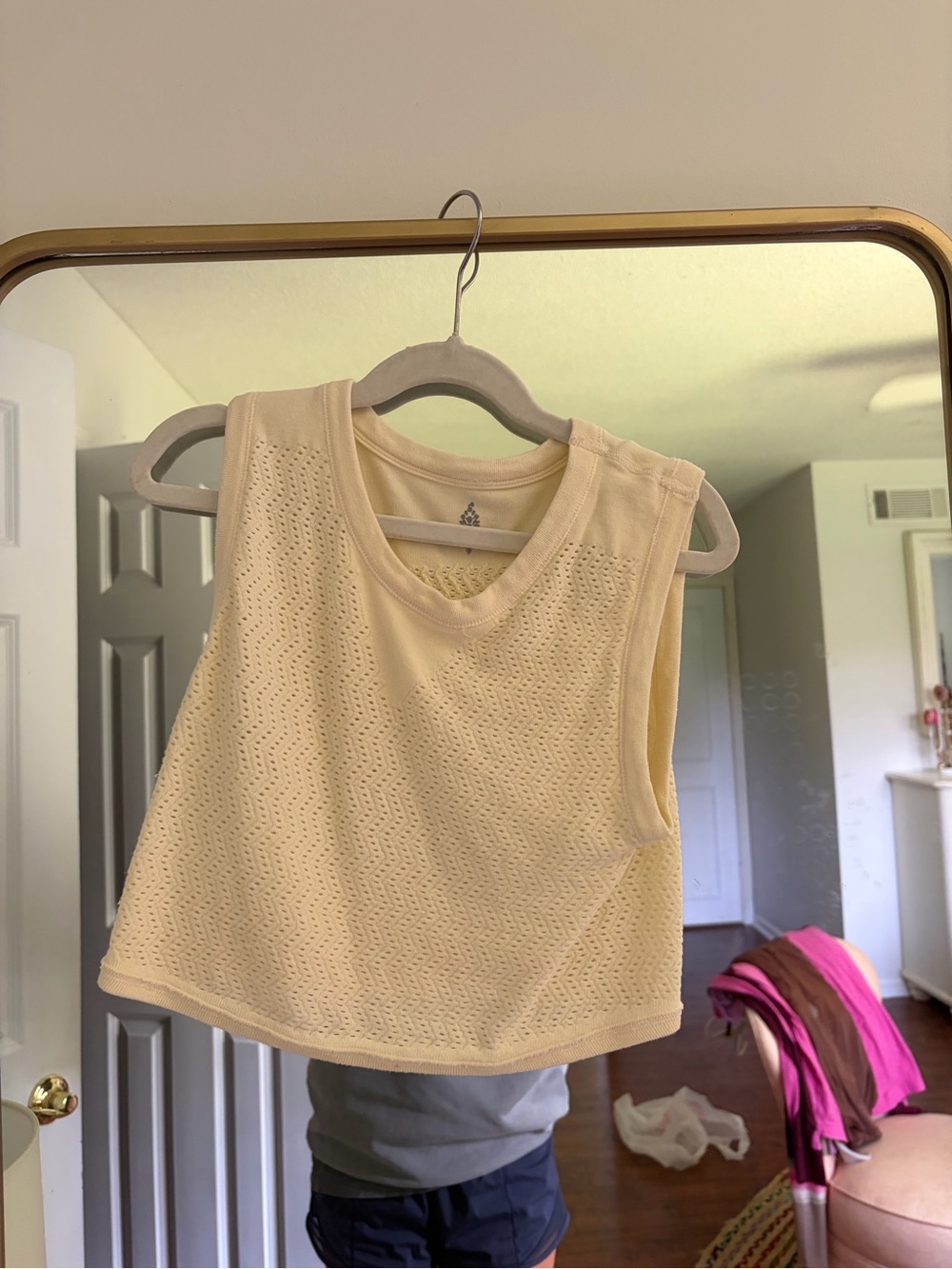FP Movement by Free People Pale Yellow Eyelet Knit Tank